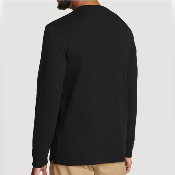 NWT Henley: Black, Thermal Waffle, Pullover, 3-Button Closure, Eddie Bauer - Picture 3 of 14
